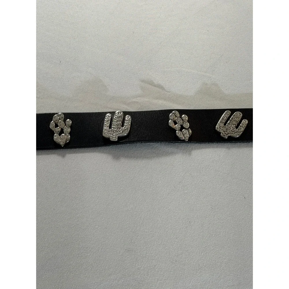 The Leather Shop Vintage Cactus Concho Belt Black Genuine Leather USA Size 30‎